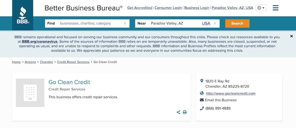 credit repair better business bureau directory