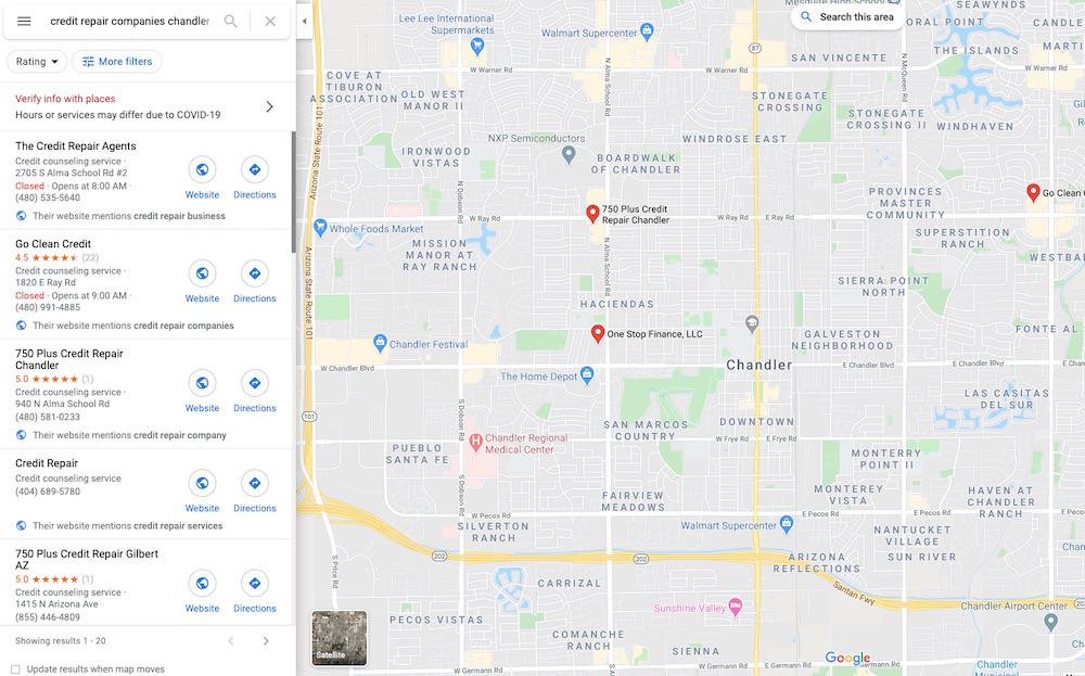credit repair google maps