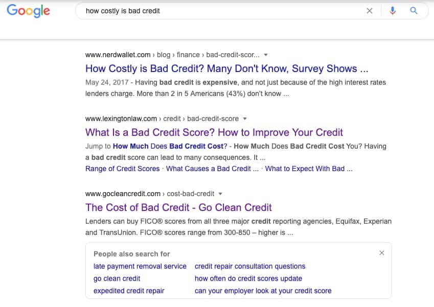 credit repair google serp