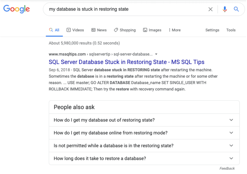 database google restoring