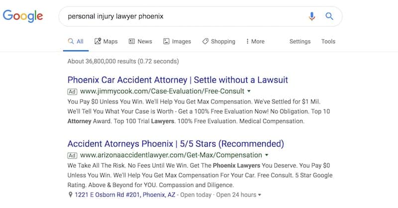 personal injury lawyer paid ad